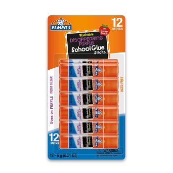 12-Ct Elmer’s Disappearing Purple School Glue Sticks, Washable