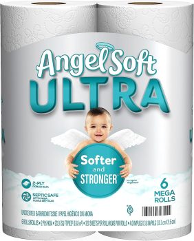 Angel Soft Ultra Toilet Paper, 6 Mega Rolls, 2-Ply Bath Tissue