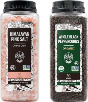 Soeos Himalayan Pink Salt Coarse 39oz + Black Peppercorns 18oz for $16.47 (was: $23.99)
