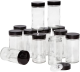 12-Pk Kamenstein Reusable Clear Glass Empty Jars w/Black Cap, 3-Oz
