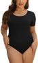 Jstarloves Womens Scoop Neck Short Sleevee Bodysuits Shapewear