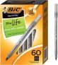 60-Ct BIC Round Stic Xtra Life Black Ballpoint Pens Medium Point