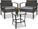 Whubefy Rattan Wicker Bistro Set Table & 2 Chair w/Cushion