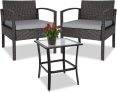 Whubefy Rattan Wicker Bistro Set Table & 2 Chair w/Cushion