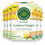 6-Pack Traditional Medicinals Organic Lemon Ginger Herbal Tea 16Ct