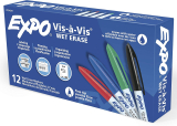 12ct EXPO Vis-a-Vis Wet Erase Markers, Fine Point, Assorted Colors