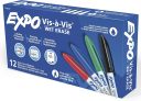 12ct EXPO Vis-a-Vis Wet Erase Markers, Fine Point, Assorted Colors