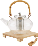 BonJour Tea Glass Zen Teapot w/Infuser and Bamboo Trivet 34oz