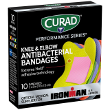 10CT Curad Performance Ironman Knee & Elbow Antibacterial Bandages